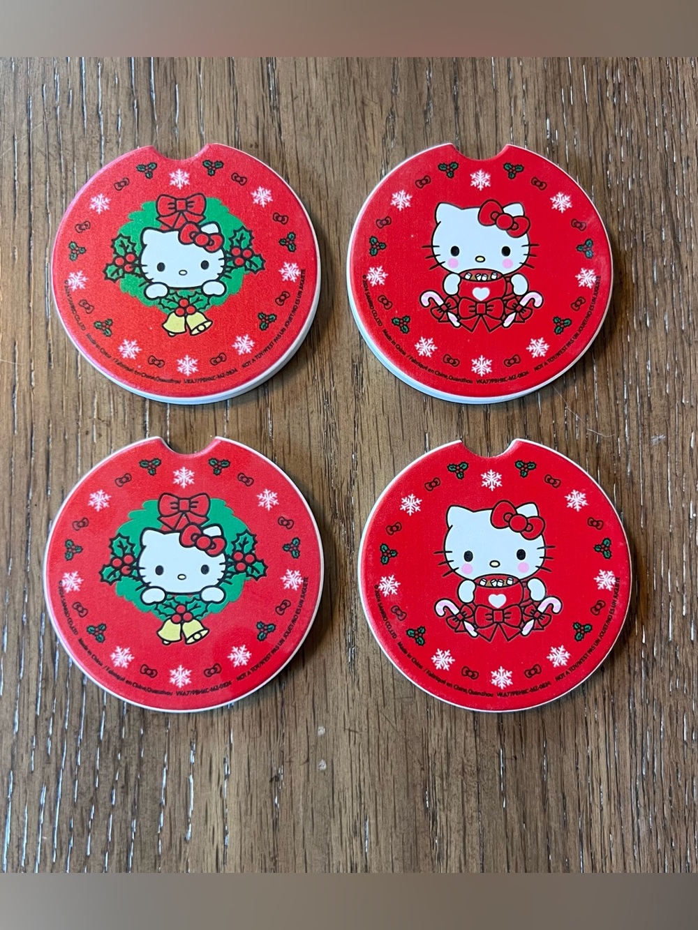 Hello Kitty Red and Green Holiday Cup Coasters - Set of 4